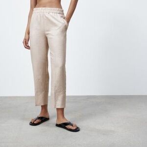 NWT, ZARA, SATIN EFFECT PANTS, SAND color, L